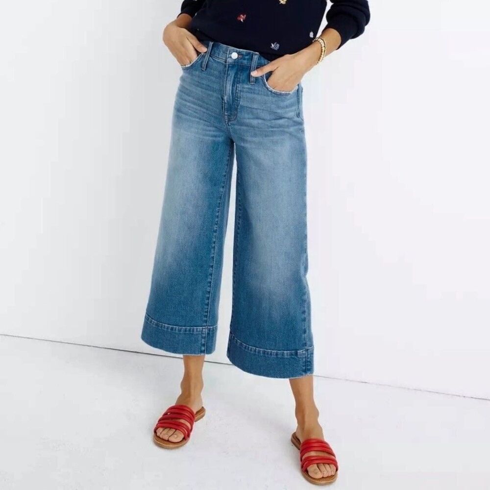 Madewell Wide Leg Crop Jeans Denim Flare High Waist Medium Wash Women Size 26